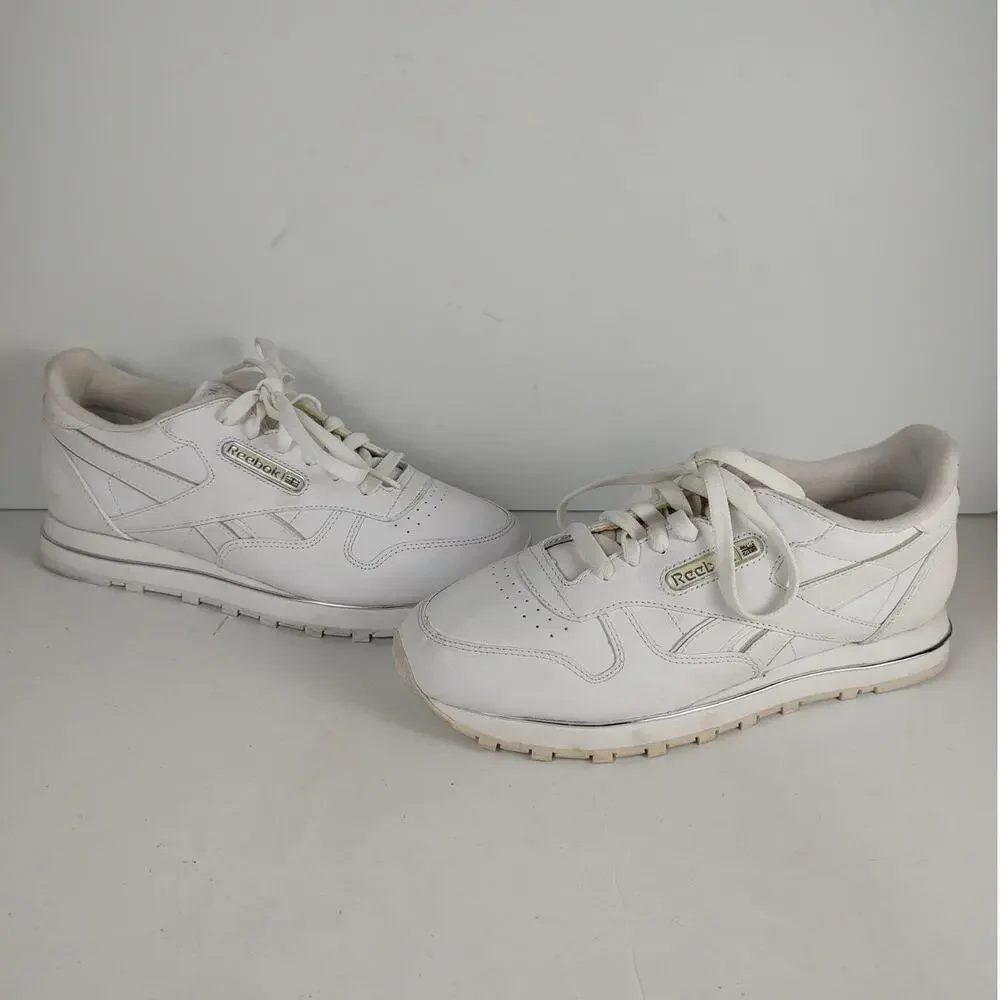 VTG 90s Reebok Classic leather chromed white sneakers womens 9.5 OG box